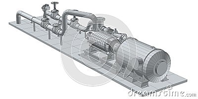 Industrial equipment pump. Wire-frame. EPS10 format. Vector rendering of 3d Vector Illustration