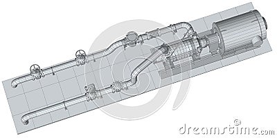 Industrial equipment pump. Wire-frame. EPS10 format. Vector rendering of 3d Vector Illustration