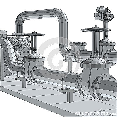 Industrial equipment pump. Wire-frame. EPS10 format. Vector rendering of 3d Vector Illustration