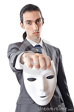 Industrial espionage concept - masked businessman Stock Photo