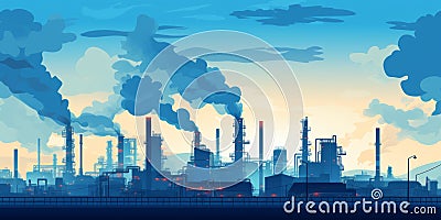 Industrial factories silhouette background. Beautiful illustration picture. Generative AI Cartoon Illustration