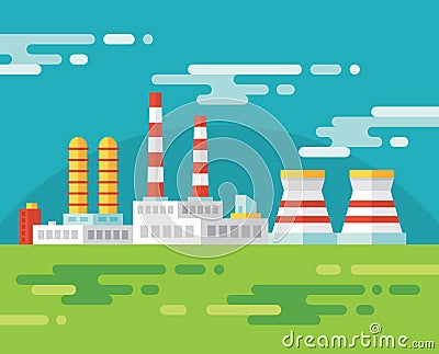 Industrial factory building - vector illustration in flat design style Vector Illustration