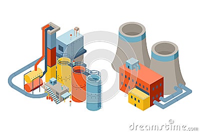 Industrial factory buildings, 3d isometric flat Vector Illustration
