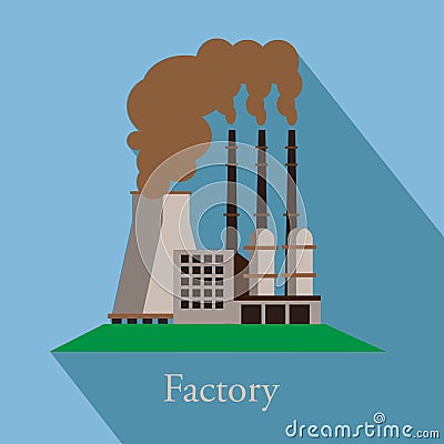 Industrial factory buildings icon. Landscape. Vector flat illustration. Vector Illustration