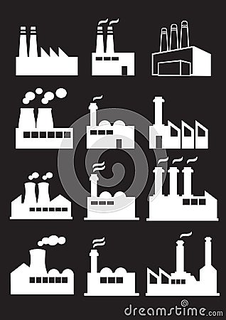 Industrial Factory with Chimneys Vector Web Icon Set Vector Illustration