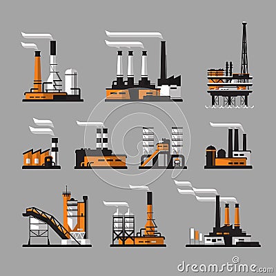 Industrial factory icons on gray background Vector Illustration