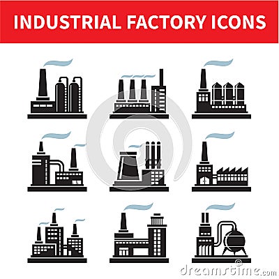 Industrial Factory Icons Vector Illustration