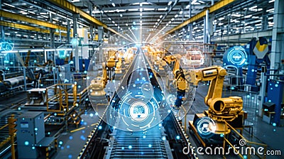 An industrial factory with IoT sensors embedded in machinery constantly transmitting data to a central system for Stock Photo