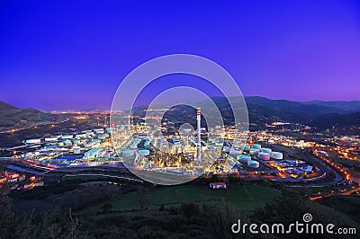 Industrial factory at night Stock Photo