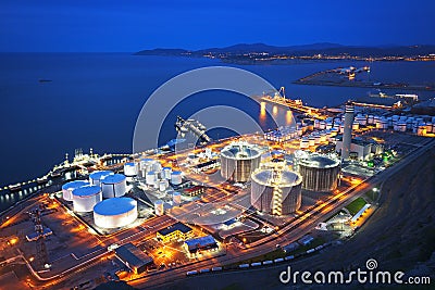 Industrial factory at night Stock Photo