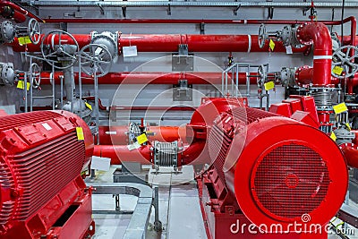 Industrial fire pump station. Reliable and trouble-free equipment. Automatic fire extinguishing system control system. Powerful Stock Photo