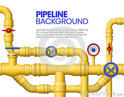 Industrial gas pipe banner. Yellow pipeline, oil pipes and pipelines vector illustration Vector Illustration