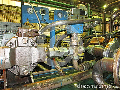 Industrial hydraulic oil pumping system Stock Photo