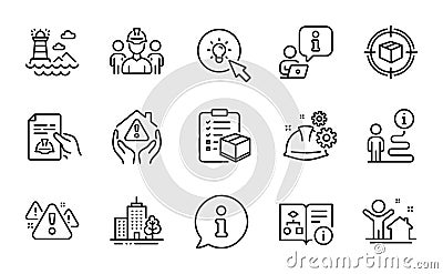 Industrial icons set. Included icon as Technical algorithm, Parcel tracking, Parcel checklist. Vector Vector Illustration