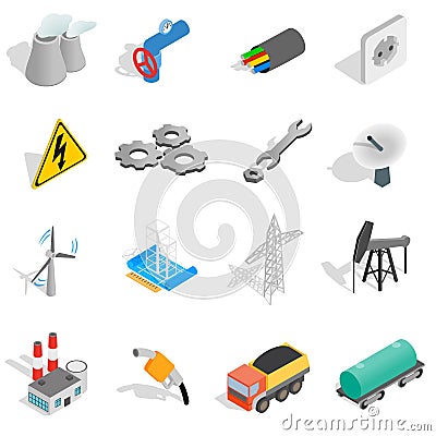 Industrial icons set, isometric 3d style Vector Illustration