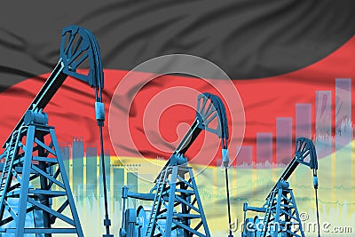 Industrial illustration of oil wells - Germany oil industry concept on flag background. 3D Illustration Cartoon Illustration