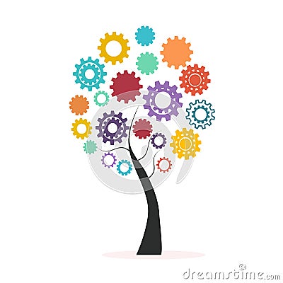 Industrial innovation concept colorful tree made from cogs and gears vector Vector Illustration