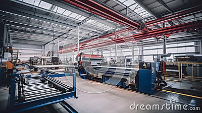 Industrial Innovation: A Factory Equipped with CNC Automation, Pallet Systems, Arc Welding Machines Stock Photo