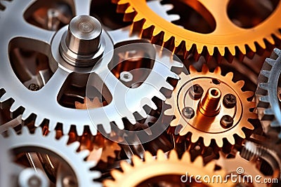 Industrial Innovation, Gears and Cogs Working in Unison Stock Photo