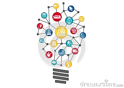 Industrial Internet of things concept represented by light bulb. Concept of disruptive new business ideas Vector Illustration