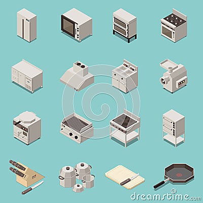 Industrial Kitchen Equipment Isometric Set Vector Illustration