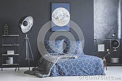 Moon poster in bedroom interior Stock Photo