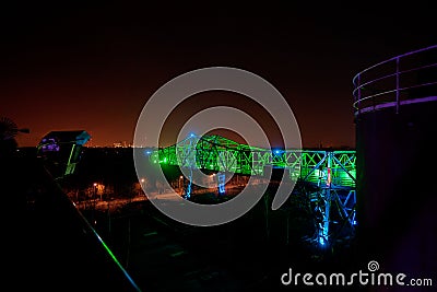 Loading bridge factory crocodile Landschaftspark, Duisburg, Germany, night Stock Photo