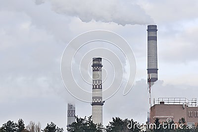 Industrial Landscape - Smokestacks Emitting Smoke Stock Photo