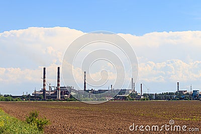 Industrial landscape. View of factory in Nikopol, Dnepropetrovsk region Stock Photo