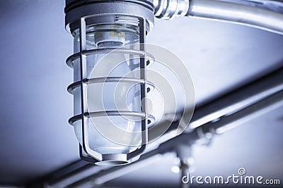 Industrial lighting with explosion protection proof. Stock Photo