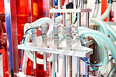 Industrial line for filling and packaging bottles Stock Photo