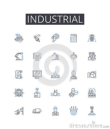 Industrial line icons collection. Agricultural, Commercial, Constructive, Developmental, Economic, Entrepreneurial Vector Illustration