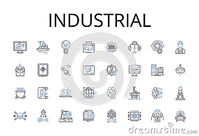 Industrial line icons collection. Agricultural, Commercial, Constructive, Developmental, Economic, Entrepreneurial Vector Illustration