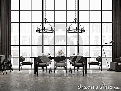 Industrial loft dining room 3d render Stock Photo