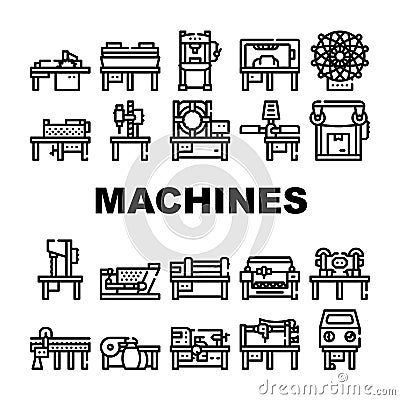 Industrial Machines Collection Icons Set Vector Flat Vector Illustration