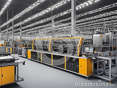 Industrial machines on territory of workshop of machine-building plant Stock Photo