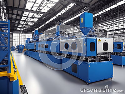 Industrial machines on territory of workshop of machine-building plant Stock Photo