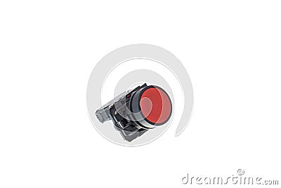 Industrial manual electric red push button with contact attached, isolated on white background Stock Photo