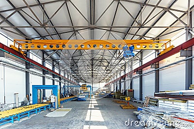 Industrial manufactory workshop for production sandwich panels for construction. Modern manufacturing storage factory interior Stock Photo