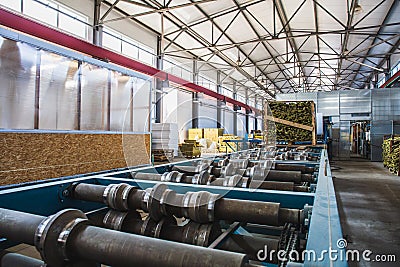 Industrial manufactory workshop for thermal insulation sandwich panel production line for construction Stock Photo