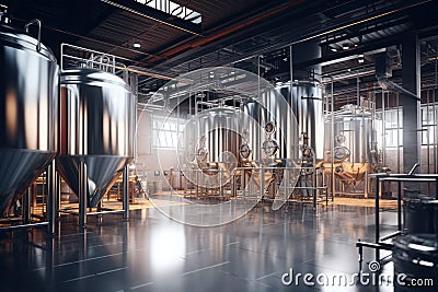 Production beer interior factory industrial fermenting metallic brewery alcohol container equipment background steel Stock Photo