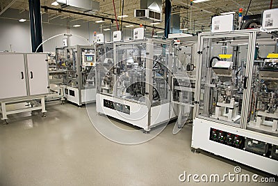 Industrial Manufacturing Factory, Automation Machines Stock Photo