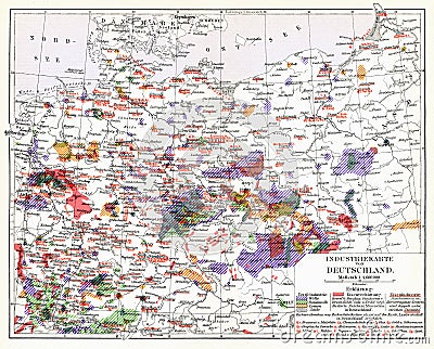 Industrial map of the German Empire Deutsches Kaiserreich. Editorial Stock Photo