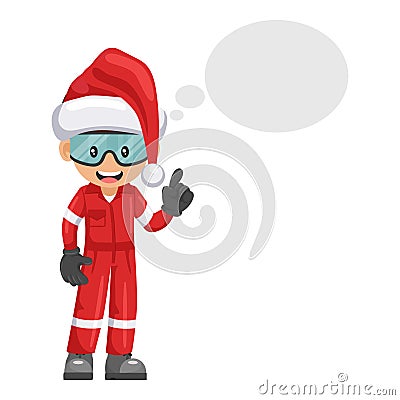 Industrial mechanic worker with Santa Claus hat thinking with space for text for advertising, presentations, brochures. Merry Vector Illustration