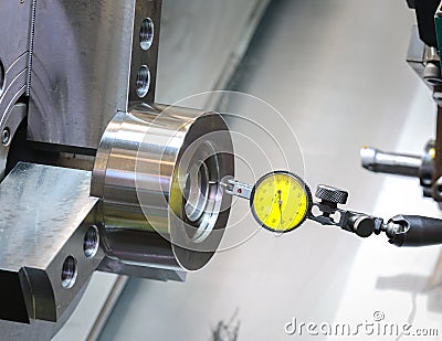 Industrial metal work machining process by cutting tool on CNC l Stock Photo