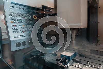 industrial metal work machining process by cutting tool on CNC lathe Stock Photo