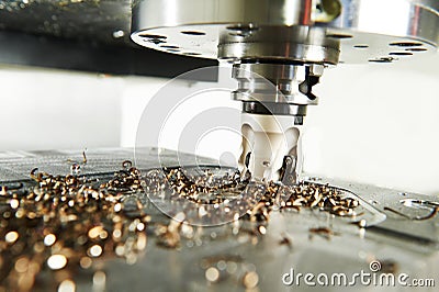 Industrial metalworking cutting process by milling cutter Stock Photo