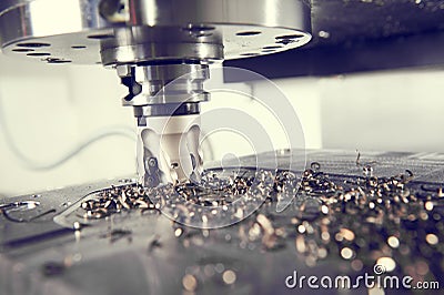 Industrial metalworking cutting process by milling cutter Stock Photo