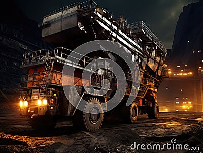 Industrial Mining Scene: Big Mining Truck in Action at Coal-Preparation Plant, Efficiently Transporting Coal Stock Photo