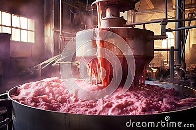 industrial mixer stirring a batch of taffy in factory Stock Photo